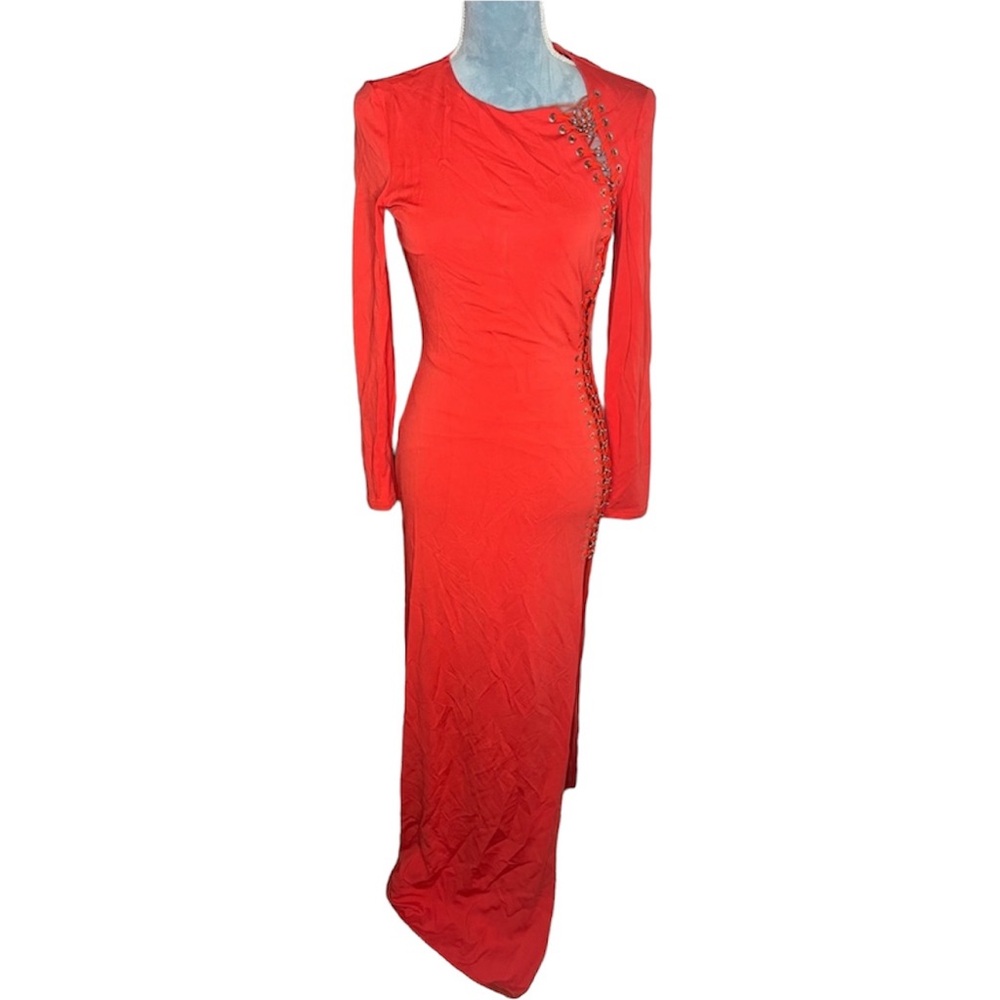 Emilio Pucci Side Chain Link Maxi Dress in Coral Viscose - Picture 3 of 8